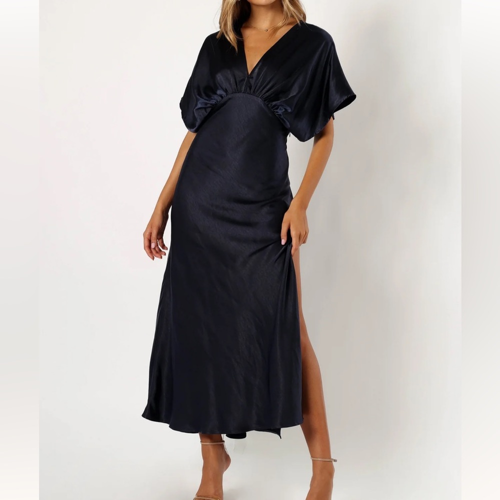 Petal & Pup Navy Satin Maxi Dress